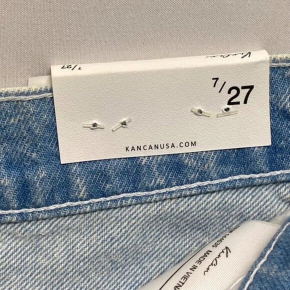 Kancan Women's 7/27 Jean Shorts Blue White Distressed High Rise Ombré Denim NWT - Picture 10 of 13